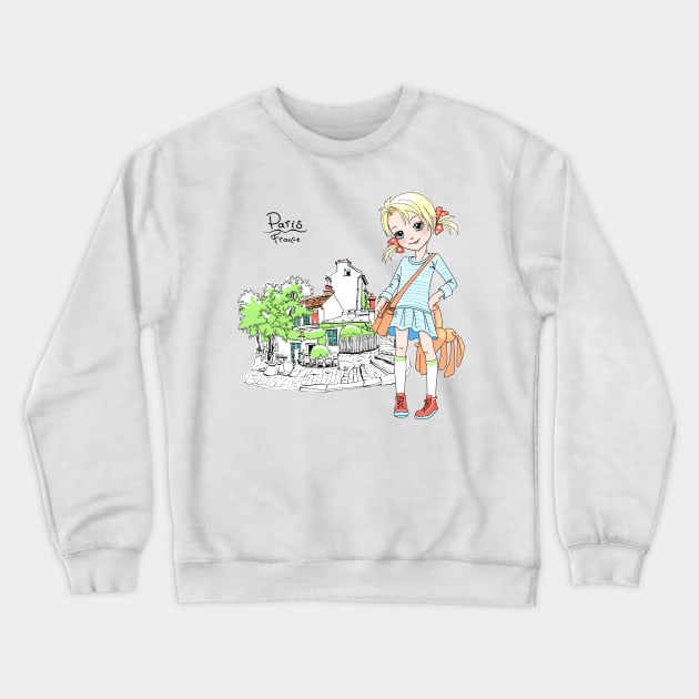 Cute girl in Paris, France Crewneck Sweatshirt by kavalenkava